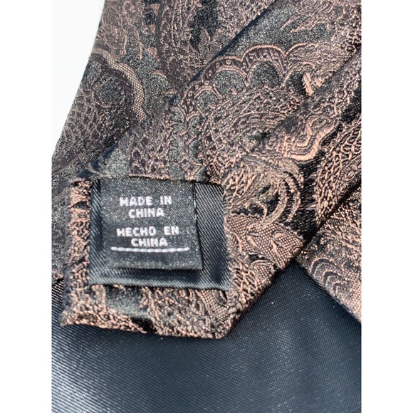 J Ferrar Mens Bronze Black Dragon Jacquard Woven Silk Blend Necktie Wide 3.75" - Picture 4 of 8